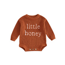(0-3 Months, Brown) Vauvan neulepusero, pitkähihainen, pyöreä kaula-aukkoinen, kirjainkirjontainen neulottu body, vauvan talviasu