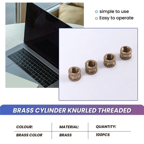 M3 x 3mm Female Thread Brass Knurled Threaded Insert Embedment Nuts 100PCS 2