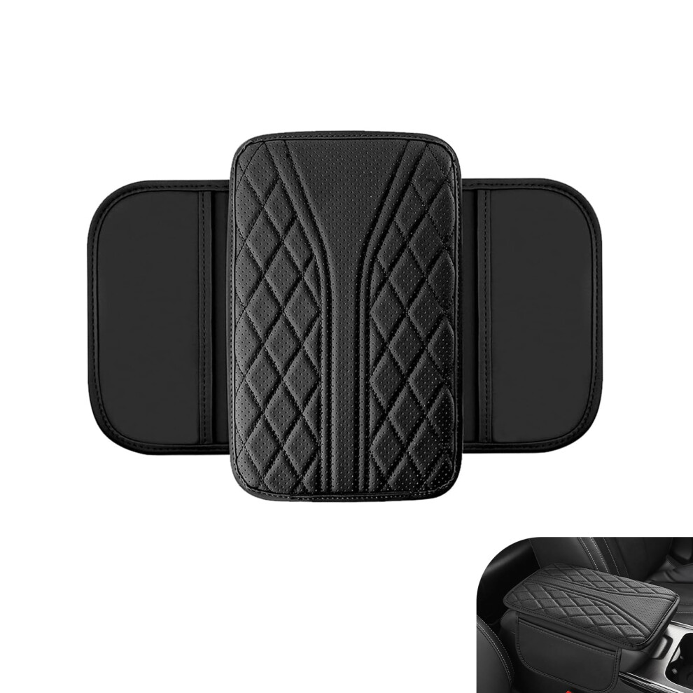 Leather Car Armrest Cover With Storage Pockets, Waterproof Scratch Resistant Console Pad For Suv Sedan Truck (Black) Black 9169991201658