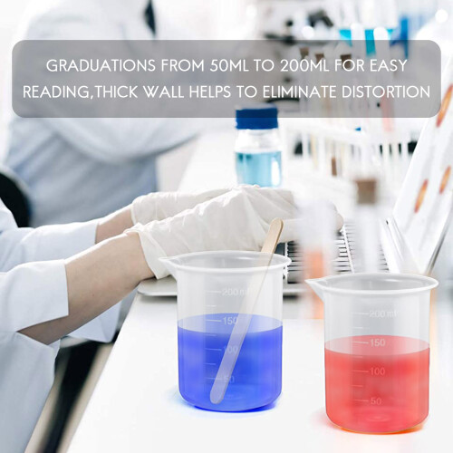 Kitchen Lab Graduated Beaker Clear Plastic Measuring Cup Thicken with Cap Measuring Jug 200mL 2pcs 2