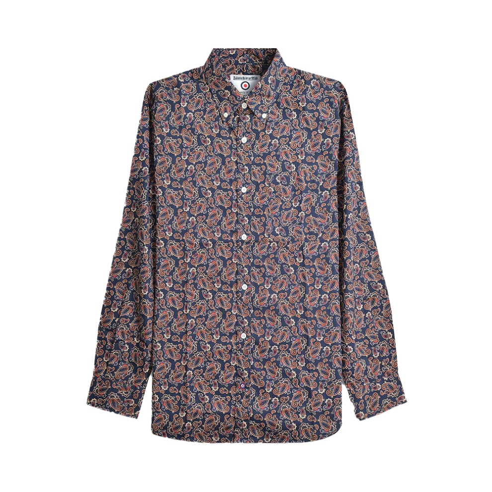 Lambretta (Xxl, Navy) Mens Paisley Long-Sleeved Shirt