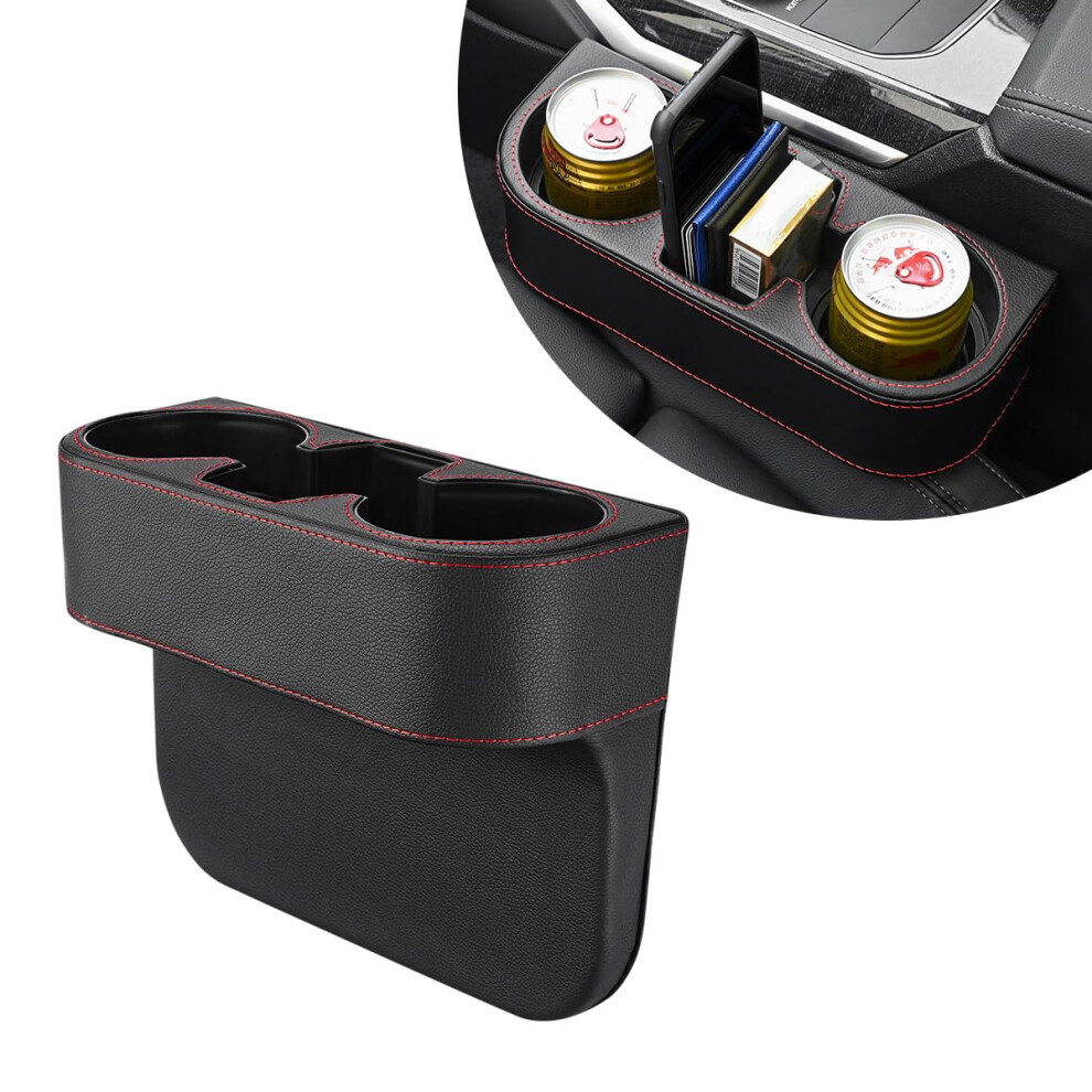 Car Cup Holder Organizer Leather Seat Gap Filler With Extra Storage For Car Truck Suv Black 9169991201801