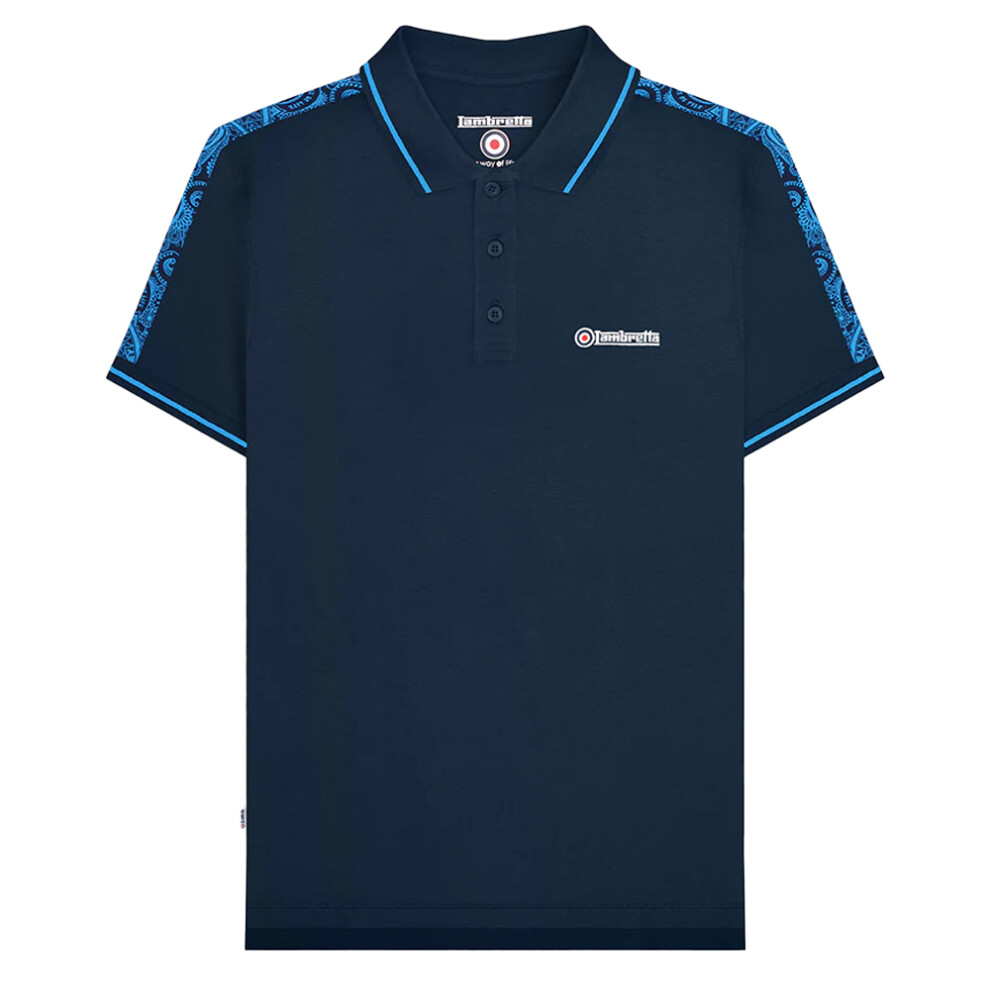 Lambretta (3Xl, Navy) Mens Ss24 Paisley Taped Polo Shirt Blue,Multicoloured