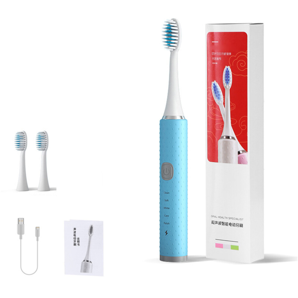 Blue Electric Ultrasonic Rechargeable Toothbrush Waterproof Soft Bristles Â