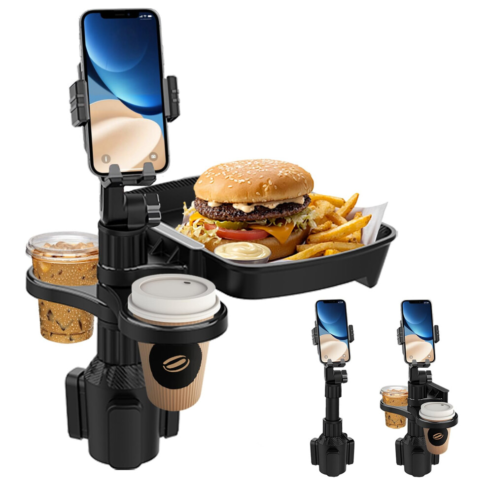 Car Cup Holder Tray 4 In 1 Adjustable Expander With 360 Swivel Food Tray Dual Drink Holders And Phone Mount Universal Fit 9169991202013