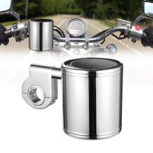 Motorcycle Handlebar Cup Holder Chrome with Shockproof Foam Fits 7/8 to 1 1/4 Inch Handlebars