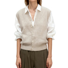 (M, Light Grey) Gilet sans manches en maille pour femme, tendance et polyvalent, couleur unie, col en V, fermeture boutonnée