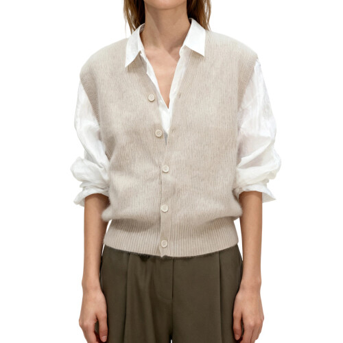 (XL, Light Grey) Γυναικείο πλεκτό γιλέκο V λαιμόκοψη