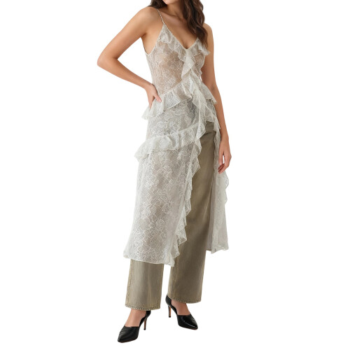 (S, White) Γυναικεία μπλούζα αμάνικη διαφανής, Clubwear