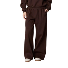 (S, Dark Brown) Damen-Jogginghose mit elastischem Bund, einfarbig, lässige Loungehose mit weitem Bein und Taschen
