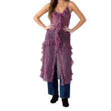(M, Pink) Camisola de encaje para mujer, top sin mangas con escote en V y volantes, transparente y largo para verano.