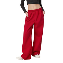 (M, Red) Damen-Jogginghose mit elastischem Bund, einfarbig, lässige Loungehose mit weitem Bein und Taschen
