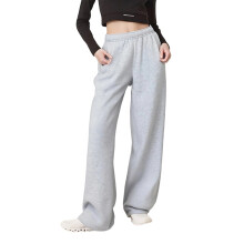 (M, Light Grey) Damen-Jogginghose mit elastischem Bund, einfarbig, lässige Loungehose mit weitem Bein und Taschen