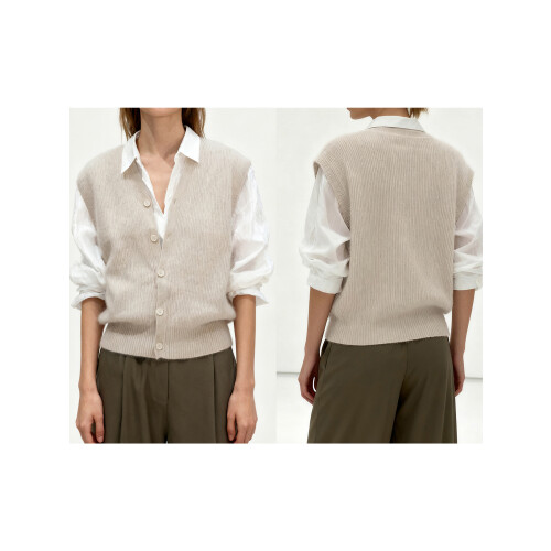 (XL, Light Grey) Γυναικείο πλεκτό γιλέκο V λαιμόκοψη 1