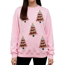 (S, Pink) Sweat-shirt de Noël pour femme, style décontracté et tendance, col rond, manches longues, coupe ample