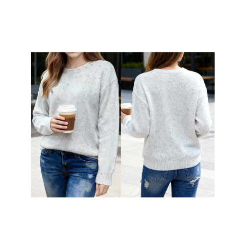 (M, Creamy White) Γυναικείο Φθινοπωρινό Ριχτό Στρογγυλή Λαιμόκοψη 1