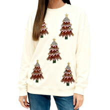 (M, White) Sweat-shirt de Noël pour femme, style décontracté et tendance, col rond, manches longues, coupe ample