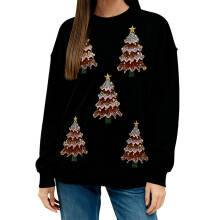 (S, Black) Women's Christmas Tree Sweatshirt Fashionable Casual Crew Neck Long Sleeve Loose Fit Tops