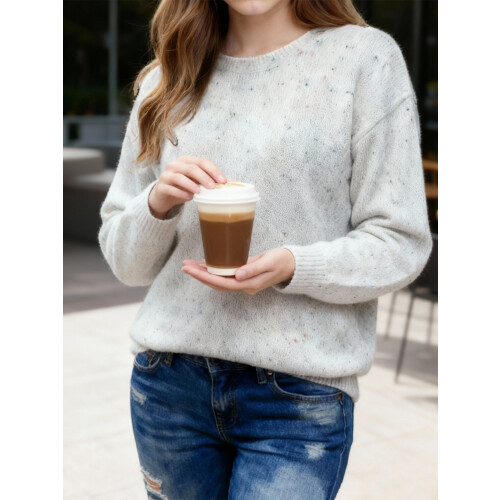 (M, Creamy White) Γυναικείο Φθινοπωρινό Ριχτό Στρογγυλή Λαιμόκοψη 2