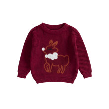 (9-12 Months, Red) Weihnachtspullover für Kleinkinder, Rentier-Motiv, langärmelig, Rundhalsausschnitt, gerippt, Strickoberteil