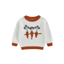 (2-3 Years, White) Babypullover, langärmelig, Rundhalsausschnitt, warmer Winterpullover für Mädchen und Jungen, Karottenfarben
