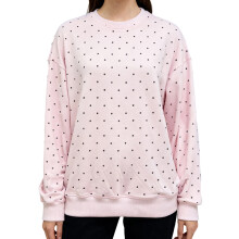 (M, Pink) Sweat-shirts à pois pour femmes, automne-hiver, hauts à manches longues et col rond tendance et décontractés