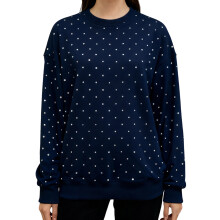 (S, Navy Blue) Sweat-shirts à pois pour femmes, automne-hiver, hauts à manches longues et col rond tendance et décontractés
