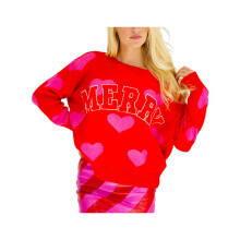 (S, Red) Pulls à imprimé cœur pour femmes, manches longues, dos ouvert, coupe ample, style automne-hiver