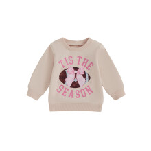 (6-12 Months, Khaki) Toddler Girls Sweatshirts Letter Bow Rugby Print Crew Neck Long Sleeve Baby Pullovers Fall Clothes Tops