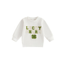 (0-6 Months, White) Kleinkind-Herbst-Sweatshirt mit gesticktem Kleeblatt, langen Ärmeln und Rundhalsausschnitt, lässiger Pullover