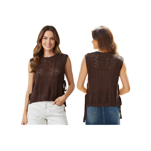 (L, Chocolate) Γυναικείο πλεκτό φανελάκι, casual γιλέκο 1
