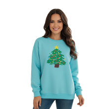 (L, Blue) Sweat-shirt de Noël pour femme, manches longues, col rond, ample et décontracté, parfait pour l'automne