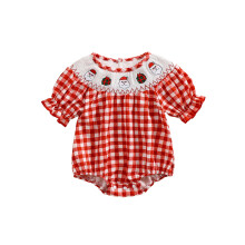 (3-6 Months, Red A) Tyttövauvojen jouluasu, lyhythihainen pyöreä kaula-aukkoinen kirjontaruudullinen vauvan body kesävaatteille