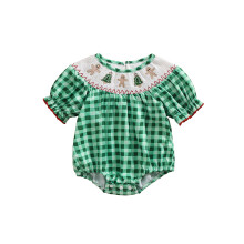 (6-12 Months, Green B) Tyttövauvojen jouluasu, lyhythihainen pyöreä kaula-aukkoinen kirjontaruudullinen vauvan body kesävaatteille
