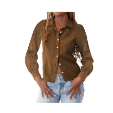 (XL, Chocolate) Chemises boutonnées pour femmes, manches longues, imprimé à carreaux, coupe classique, blouse d'automne