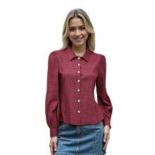 (M, Red) Chemises boutonnées pour femmes, manches longues, imprimé à carreaux, coupe classique, blouse d'automne