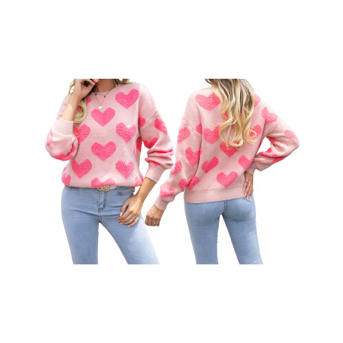 (L, Pink) Γυναικείο φαρδύ πουλόβερ Αγίου Βαλεντίνου 1