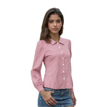(XL, Pink) Chemises boutonnées pour femmes, manches longues, imprimé à carreaux, coupe classique, blouse d'automne