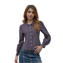 (L, Blue) Chemises boutonnées pour femmes, manches longues, imprimé à carreaux, coupe classique, blouse d'automne