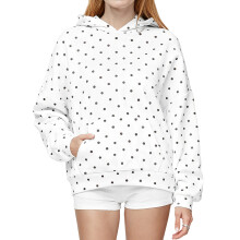 (M, White) Women Hooded Sweatshirt with Front Pocket Dot Print Casual Long Sleeve Pullover Hoodies for Fall Winter