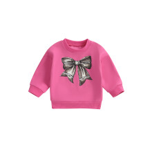 (3-4 Years, Pink) Sweatshirts für Kleinkinder, Mädchen, süßer Schleifenprint, Langarm, Rundhalsausschnitt, Pullover, Frühling/Herbst