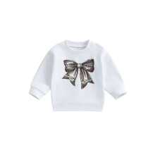 (12-18 Months, White) Sweatshirts für Kleinkinder, Mädchen, süßer Schleifenprint, Langarm, Rundhalsausschnitt, Pullover, Frühling/Herbst