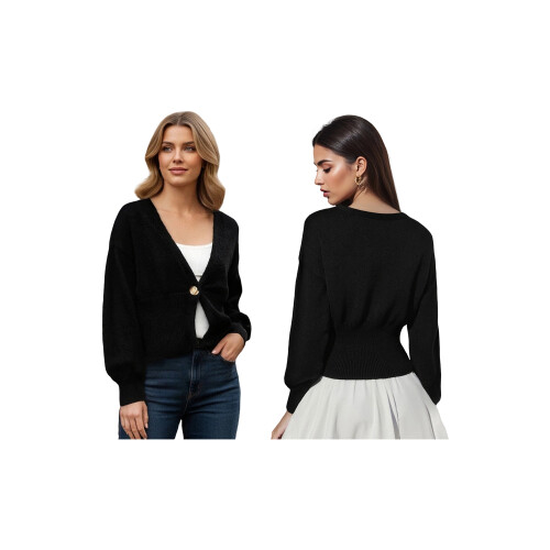 (L, Black) Γυναικείο Φθινοπωρινό Πουλόβερ Μονόχρωμο Πλεκτό 1