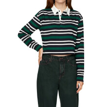 (XL, Navy) Dames T-shirt, lange mouwen, omgeslagen kraag, losse pasvorm, casual gestreepte top voor de herfst, streetwear