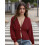 (L, Burgundy) Γυναικείο Φθινοπωρινό Πουλόβερ Μονόχρωμο Πλεκτό 5