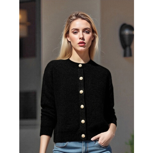 (XL, Black) Γυναικεία πλεκτή ζακέτα για χειμώνα. 2