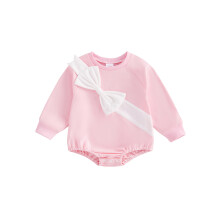 (6-12 Months, Pink) Vauvan tyttövauvan syksyinen collegepaita, 3D-rusettipakkaus, pitkähihainen, pyöreä kaula-aukkoinen kuplahaalari