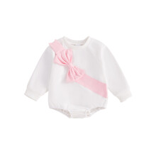 (6-12 Months, White) Vauvan tyttövauvan syksyinen collegepaita, 3D-rusettipakkaus, pitkähihainen, pyöreä kaula-aukkoinen kuplahaalari