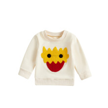 (6-12 Months, Beige) Herbst-Sweatshirt für kleine Mädchen, langärmelig, Rundhalsausschnitt, Pullover mit Blumenstickerei