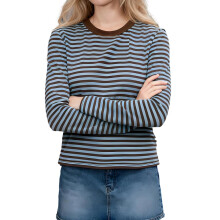 (M, Blue) T-shirts rayés pour femmes, automne, col rond, manches longues, style streetwear tendance